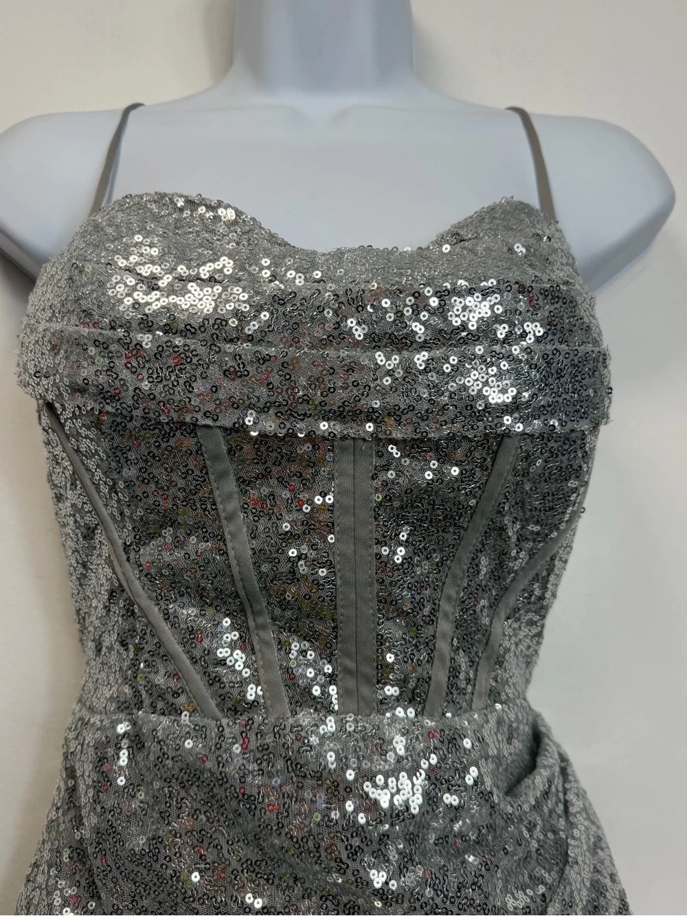 Sequin Corset Evening Gown in Silver - Picture 3 of 15